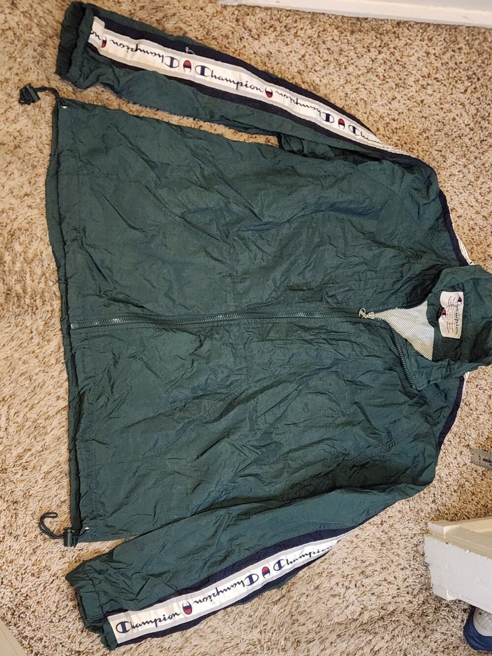 Vtg Champion Full Zip Track Style Warm Up Jacket Men’s XL Logo Ribbon Sleeve